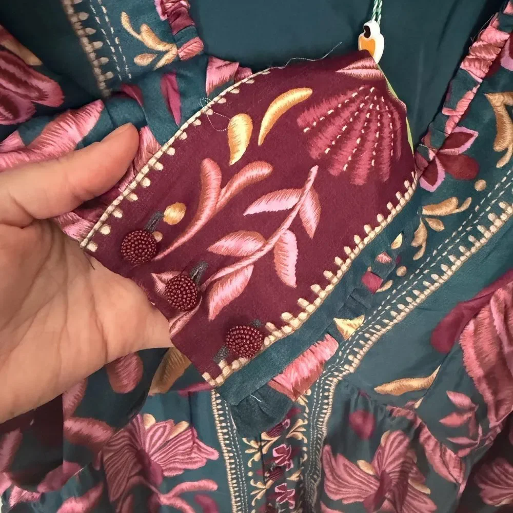 NWT FARM RIO Teal Seashell Tapestry Lenzing™ Ecovero™ Viscose Mini Dress Sz L - Picture 7 of 7